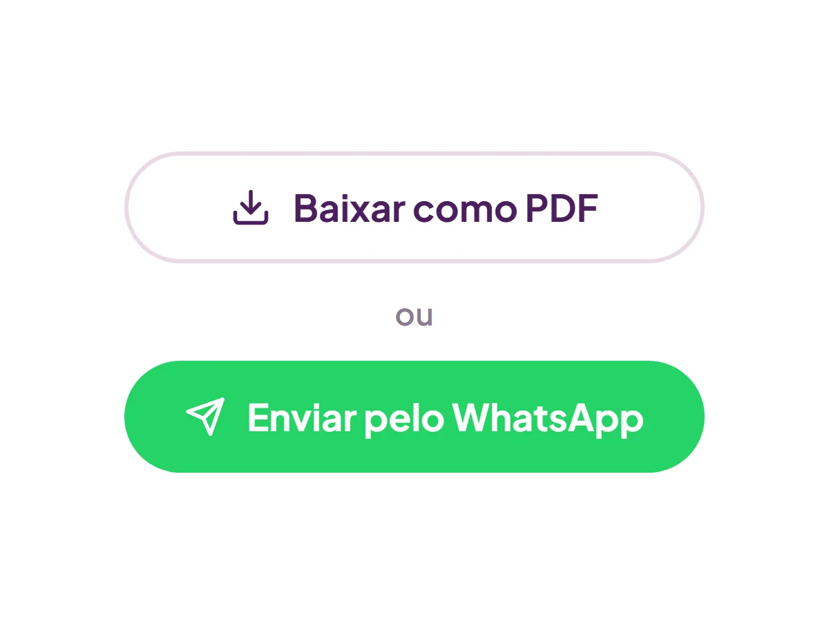 Botões Baixar como PDF e Enviar pelo WhatsApp